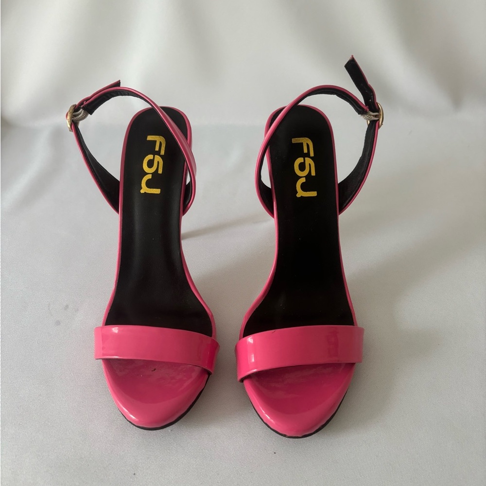 FSJ Vibrant Pink Ankle Strap Heels
